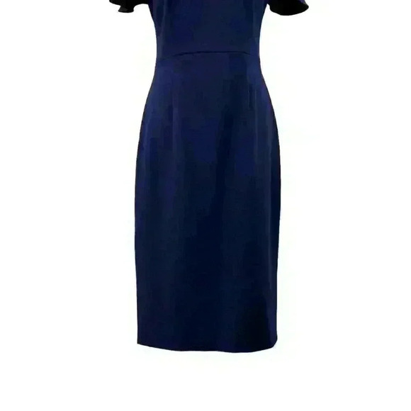 Eliza J Navy Blue Sheer Ruffle Sleeve Crew Neck Sheath Midi Dress Size 8 - Picture 6 of 9
